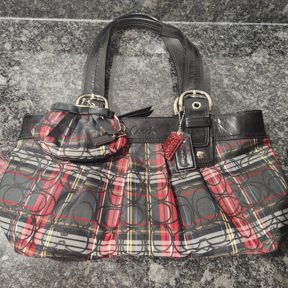 Vintage Coach Poppy Soho Tartan Glitter Plaid Bag with matching coin purse